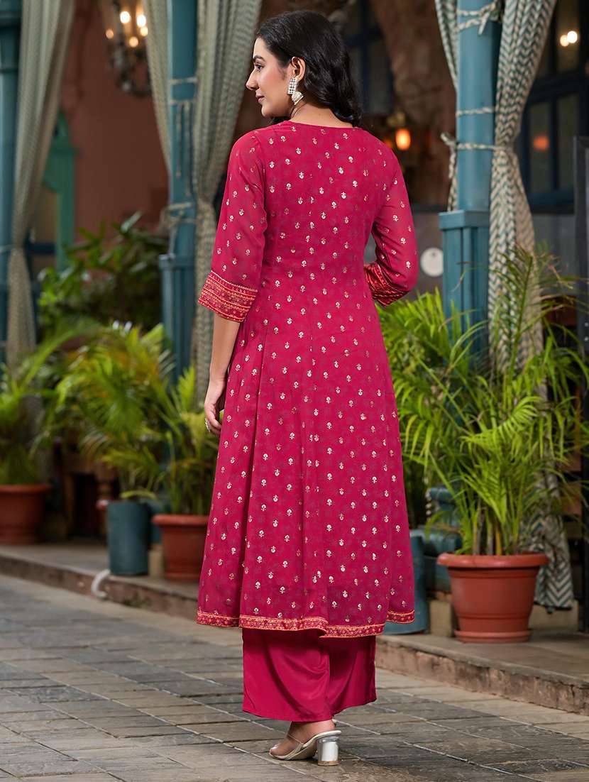 women pink foil print kurta palazzo set with dupatta - 21680458 -  Standard Image - 2