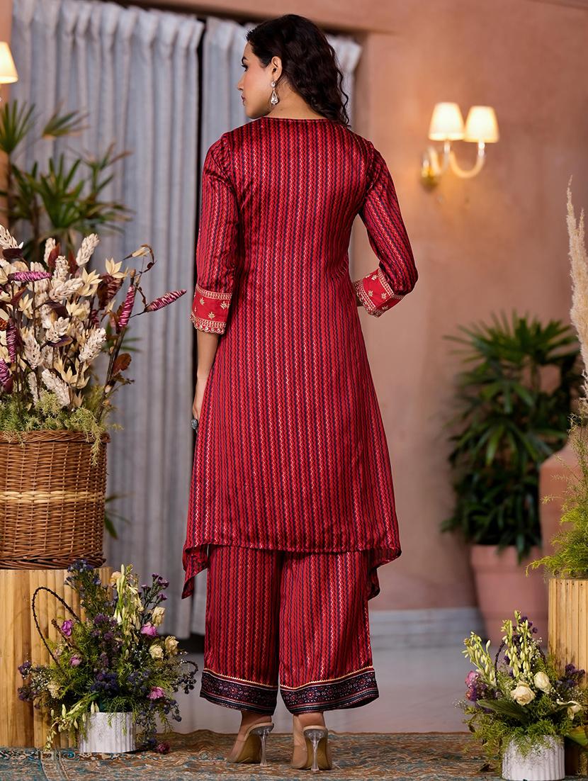 women chevron printed kurta palazzo set with dupatta - 21680482 - Standard Image - 2