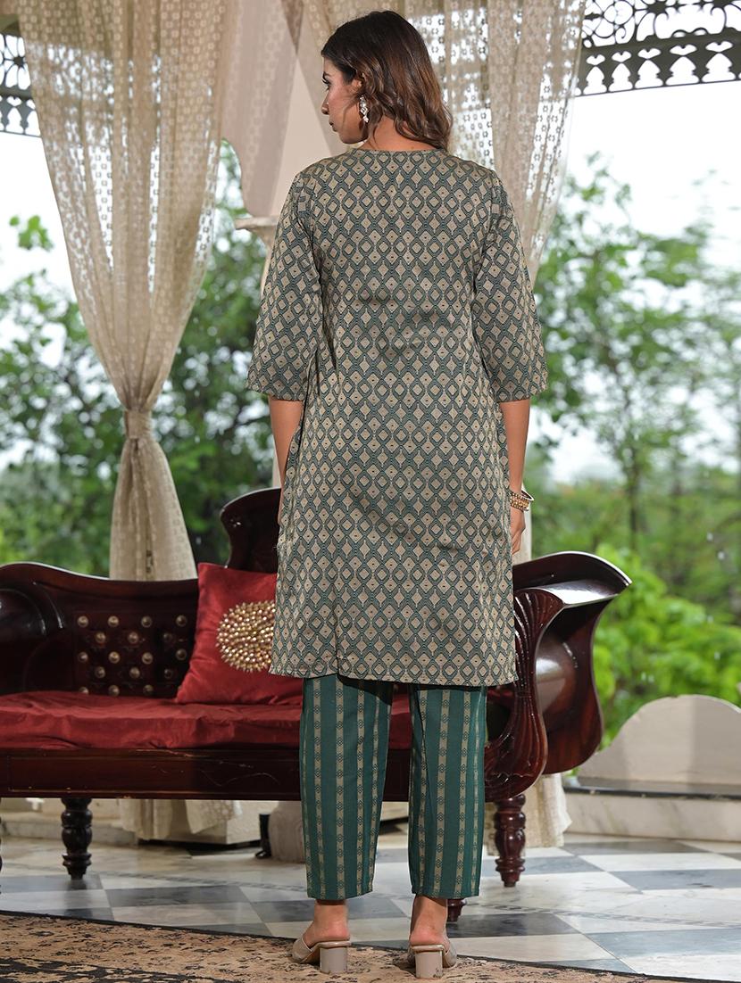 women geometric printed kurta pant set with dupatta - 21680494 - Standard Image - 2