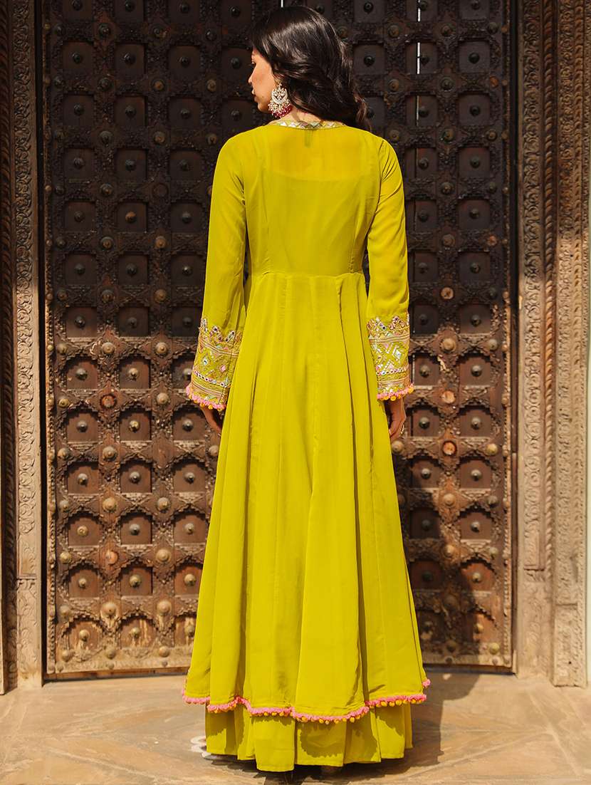 women lime sequin work long sleeve fusion set - 21680520 -  Standard Image - 2