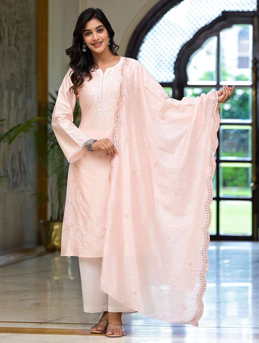 women embroidered kurta pant set with duaptta