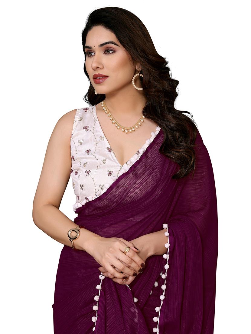 women solid plain saree with blouse - 21680562 - Standard Image - 2