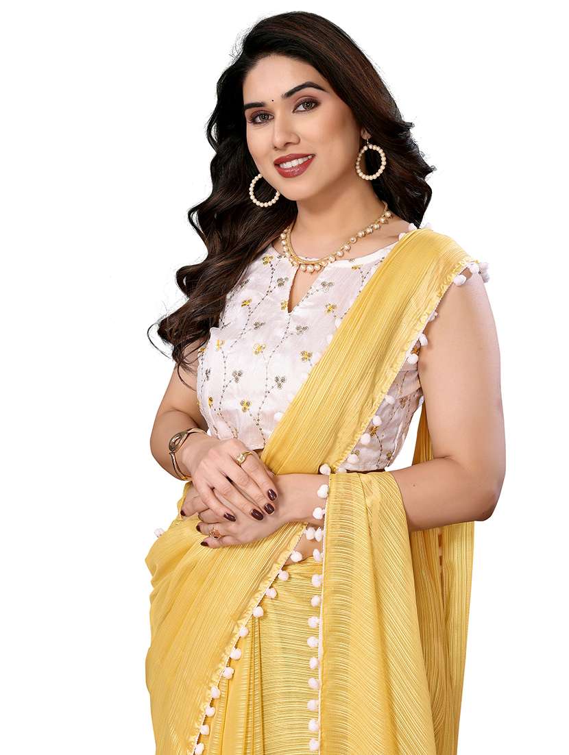 women solid plain saree with blouse - 21680564 - Standard Image - 2