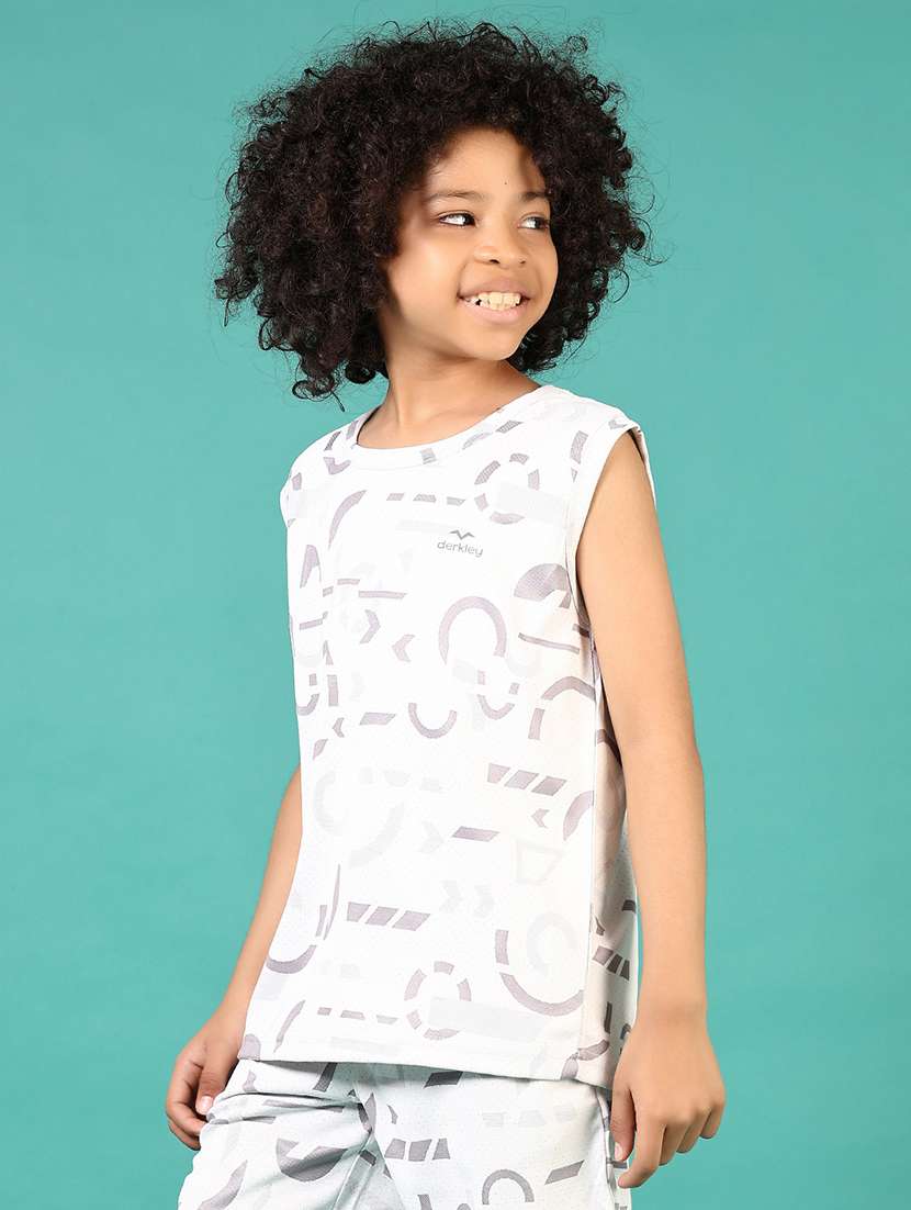 boys white printed sleeveless t-shirt - 21681062 - Standard Image - 2