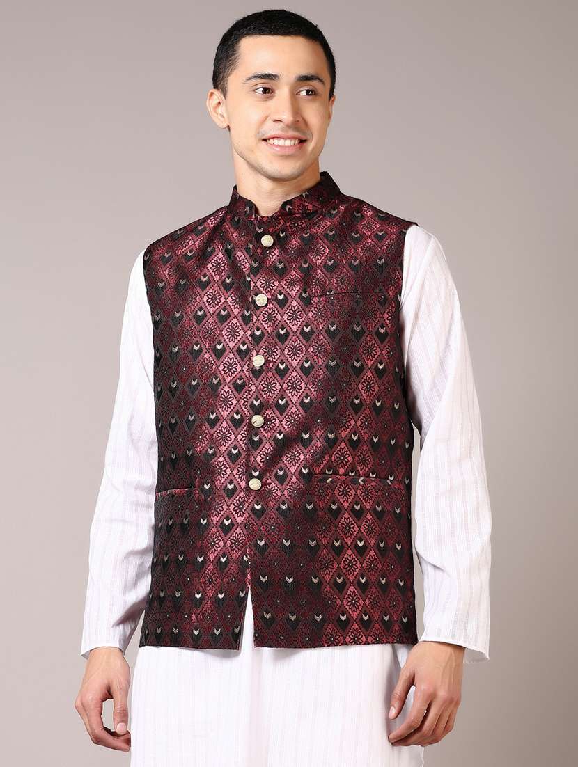 men self designed mandarin neck nehru jacket