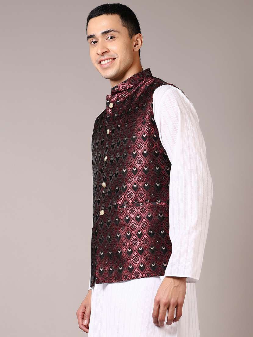 men self designed mandarin neck nehru jacket - 21681064 -  Standard Image - 2
