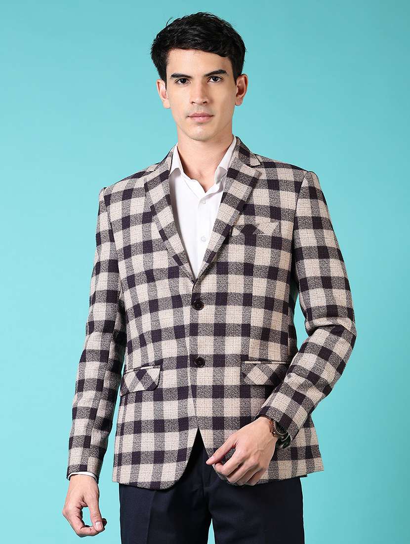 men checkered long sleeve single breasted blazer
