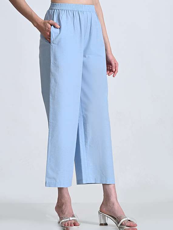 women solid high rise flared palazzo - 21681170 - Standard Image - 2