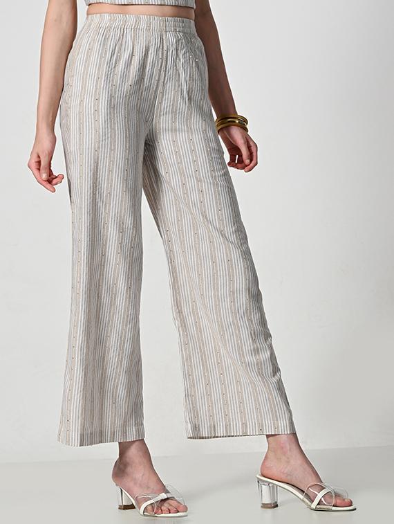 women striped high rise flared palazzo - 21681171 - Standard Image - 2