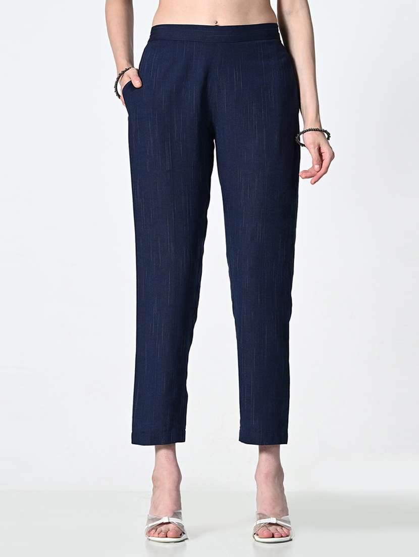 women solid mid rise cigarette pants 