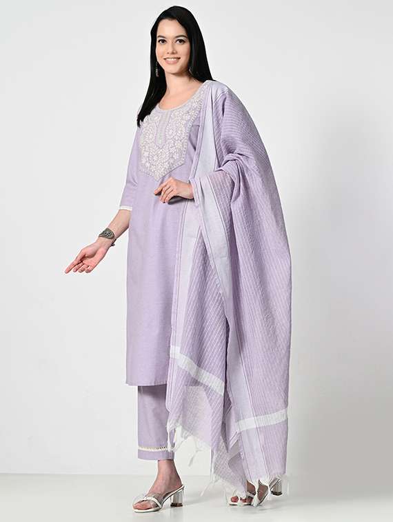 women three quarter sleeve kurta pant with dupatta set - 21681192 - Standard Image - 2