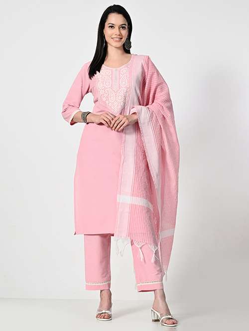 women three quarter sleeve kurta pant with dupatta set - 21681193 - Standard Image - 0