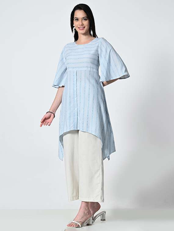 womne light blue striped asymmetric kurta - 21681370 -  Standard Image - 2
