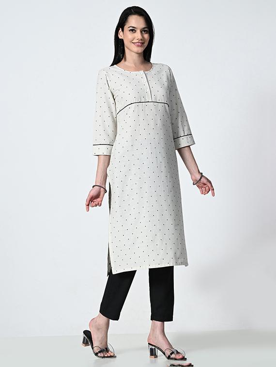 women cream polka dot a-line kurta - 21681372 - Standard Image - 2
