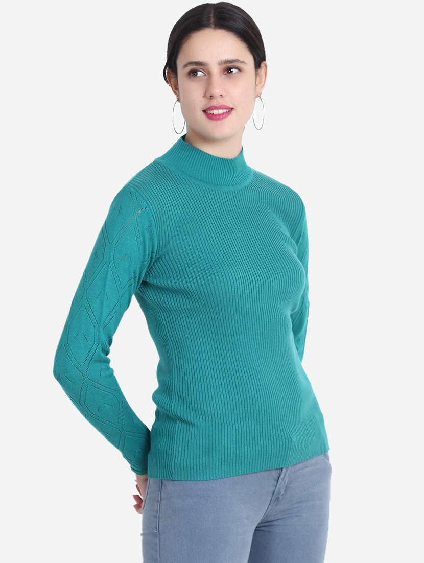 women solid mock neck long sleeve pullover - 21681850 -  Standard Image - 2