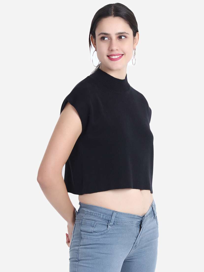 women black solid crop top - 21681878 - Standard Image - 2