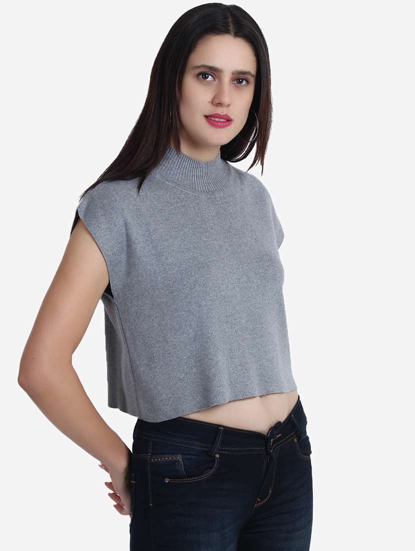 women grey solid crop top - 21681879 - Standard Image - 2