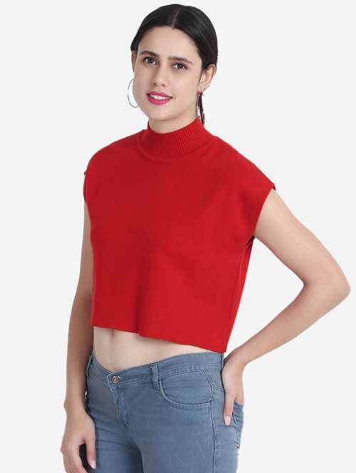 women red solid crop top - 21681880 - Standard Image - 0