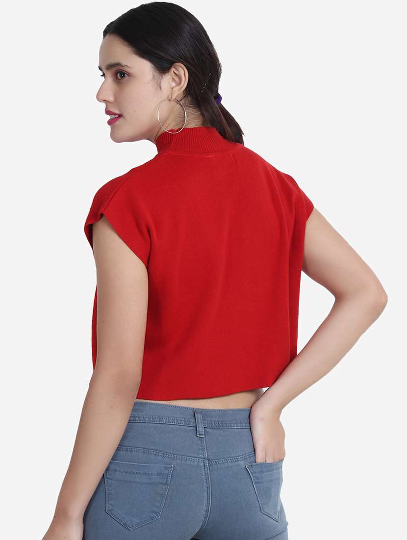 women red solid crop top - 21681880 - Standard Image - 2
