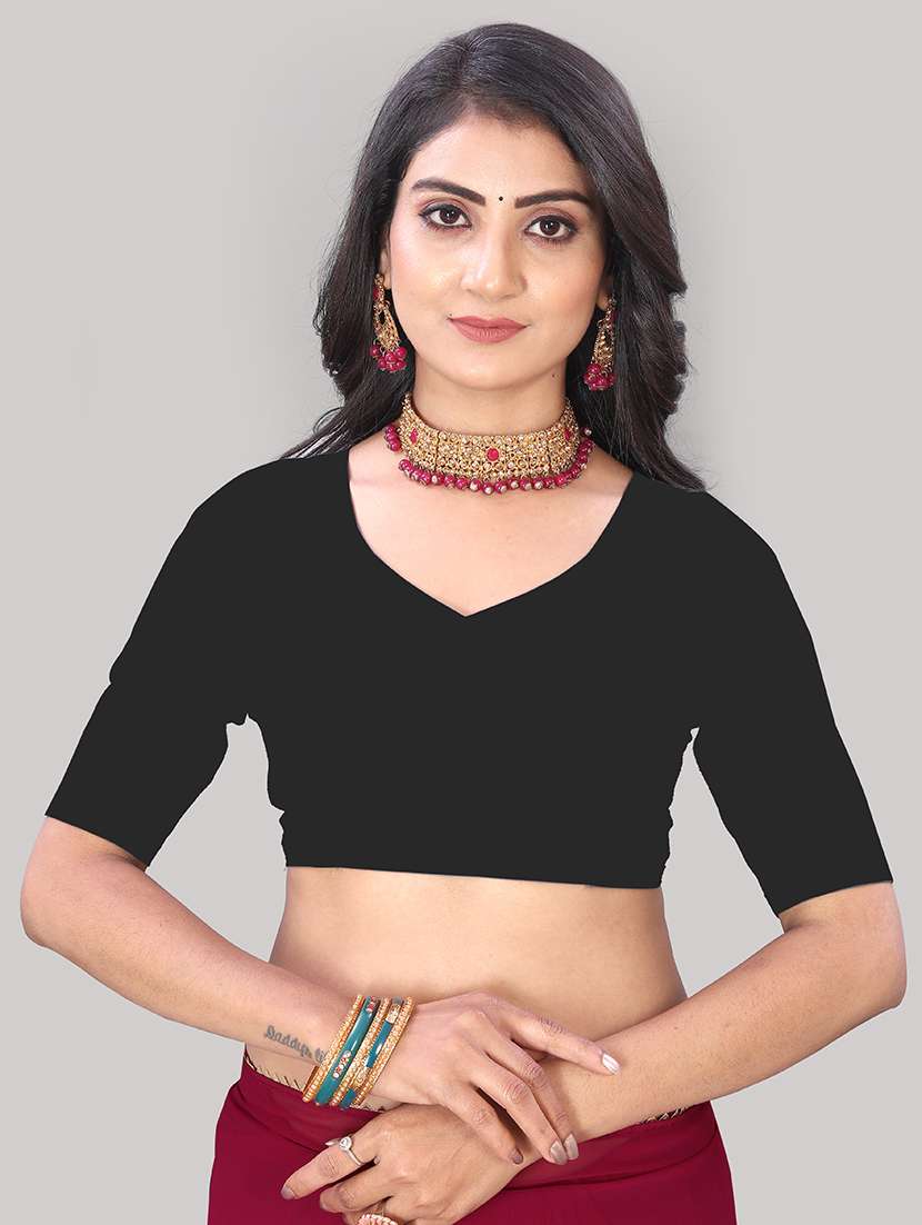 women black solid saree with blouse - 21681915 - Standard Image - 2