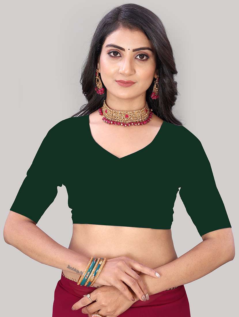 women green solid saree with blouse - 21681916 - Standard Image - 2