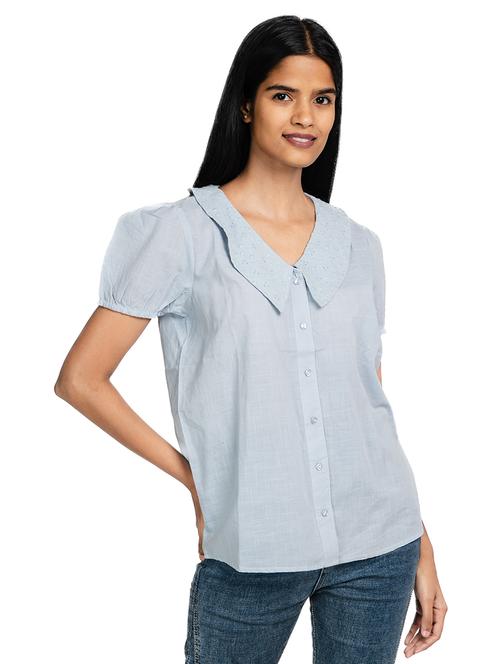 women peter pan collar solid regular t-shirt - 21681967 -  Standard Image - 0