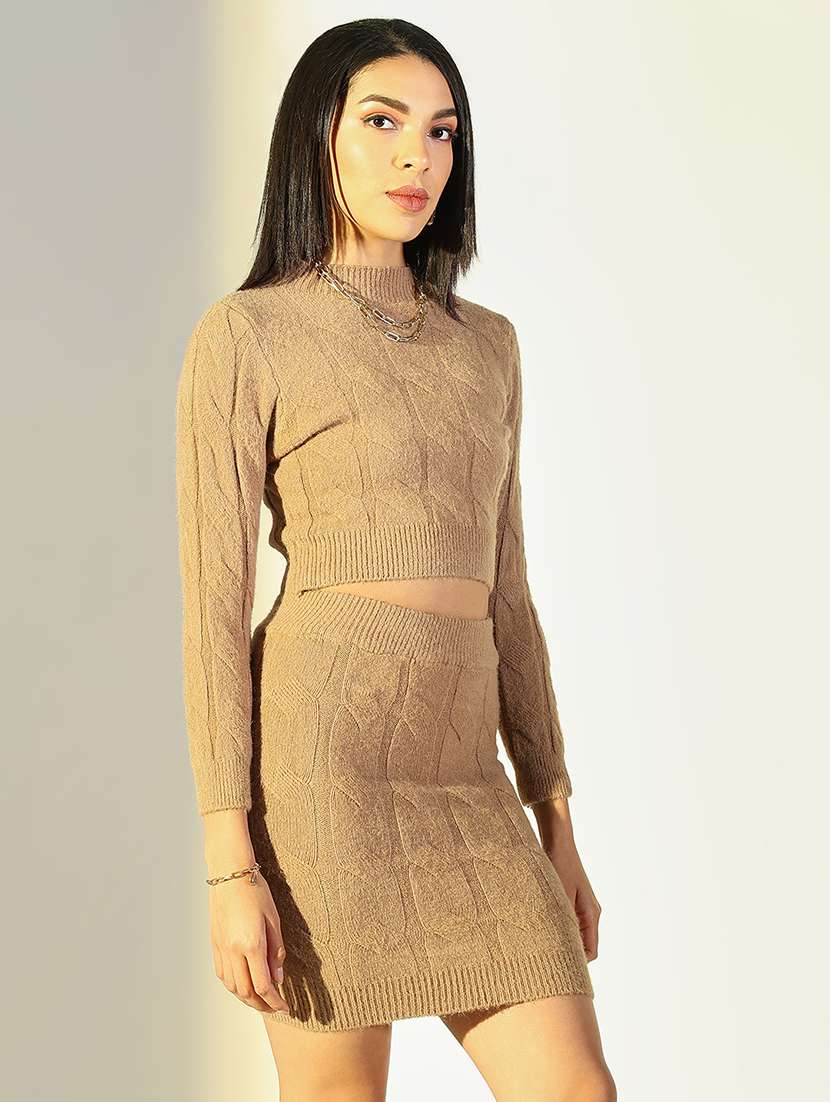 women solid top and skirt co-ord set - 21682001 -  Standard Image - 2