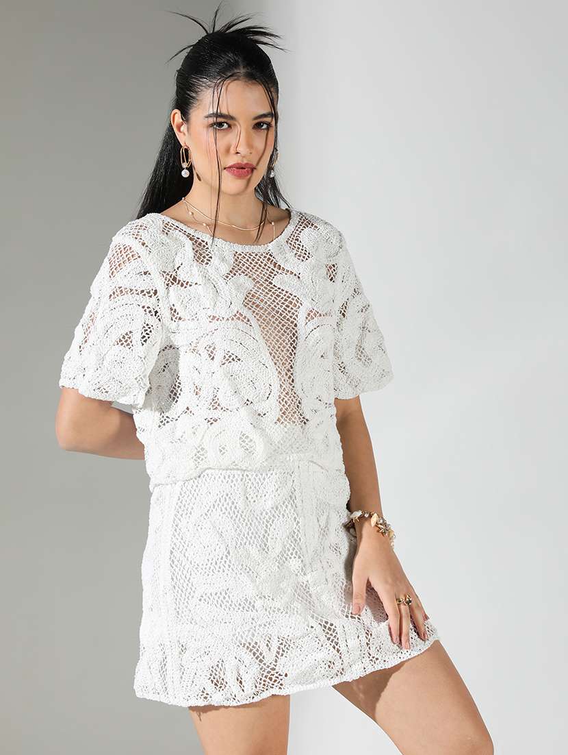 women schiffli detailed top and skirt co-ord set - 21682004 -  Standard Image - 2