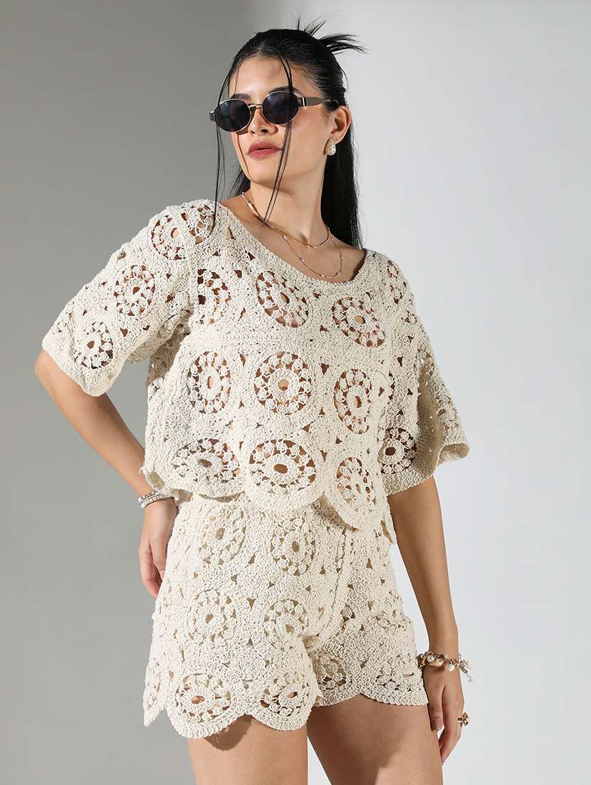 women schiffli detailed top and short co-ord set - 21682006 -  Standard Image - 2