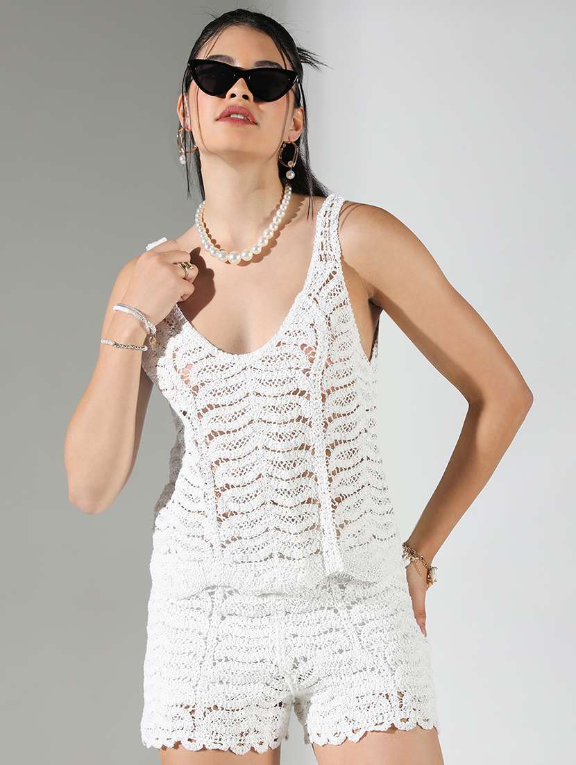 women schiffli detailed top and skirt co-ord set