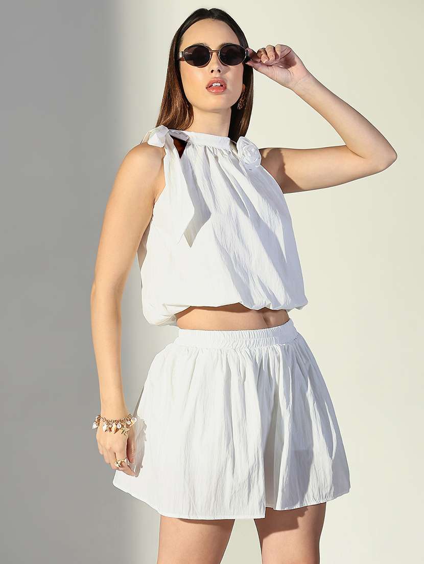 women solid top and skirt co-ord set - 21682013 - Standard Image - 2