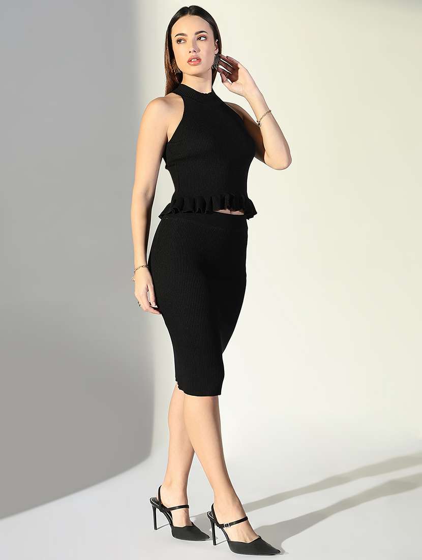 women solid top and skirt co-ord set - 21682015 -  Standard Image - 2