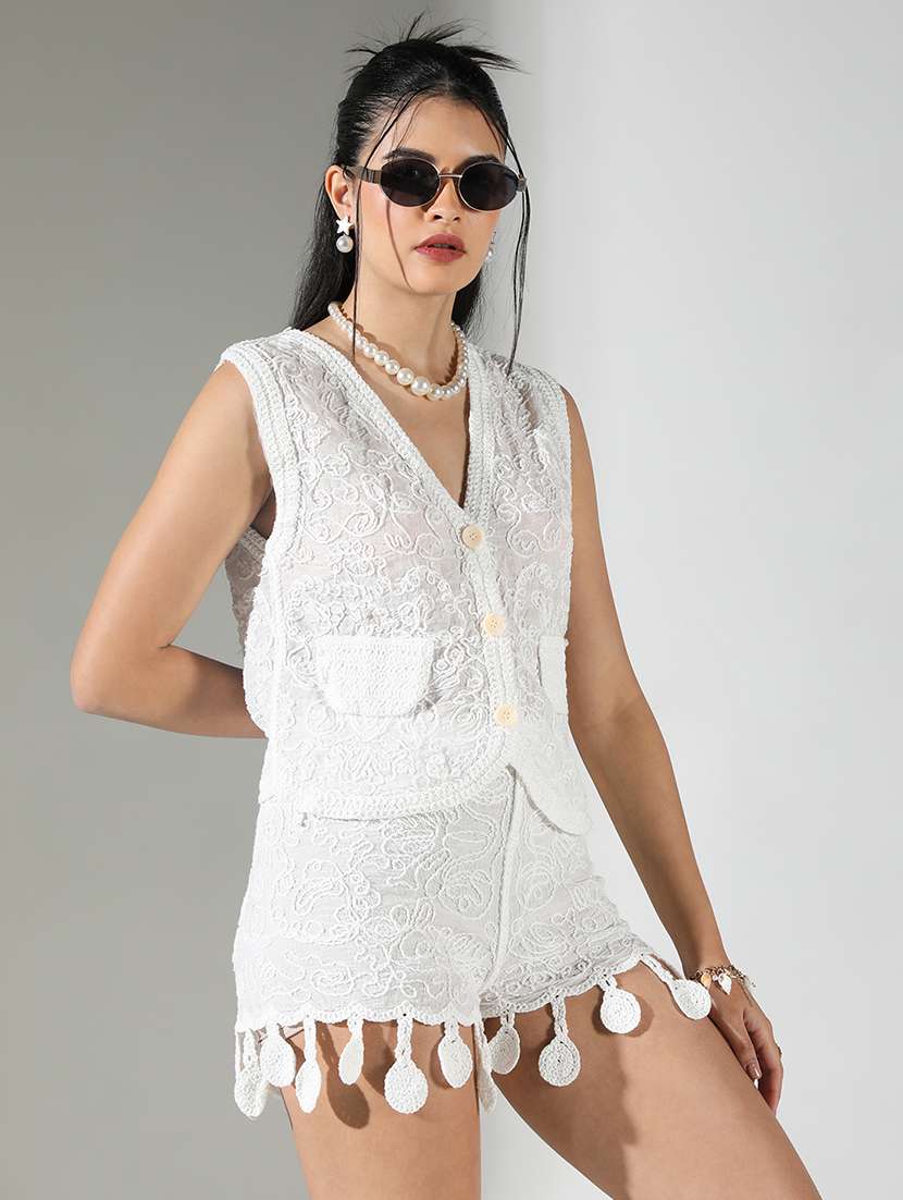 women embroidered top and shorts co-ord set - 21682018 -  Standard Image - 2