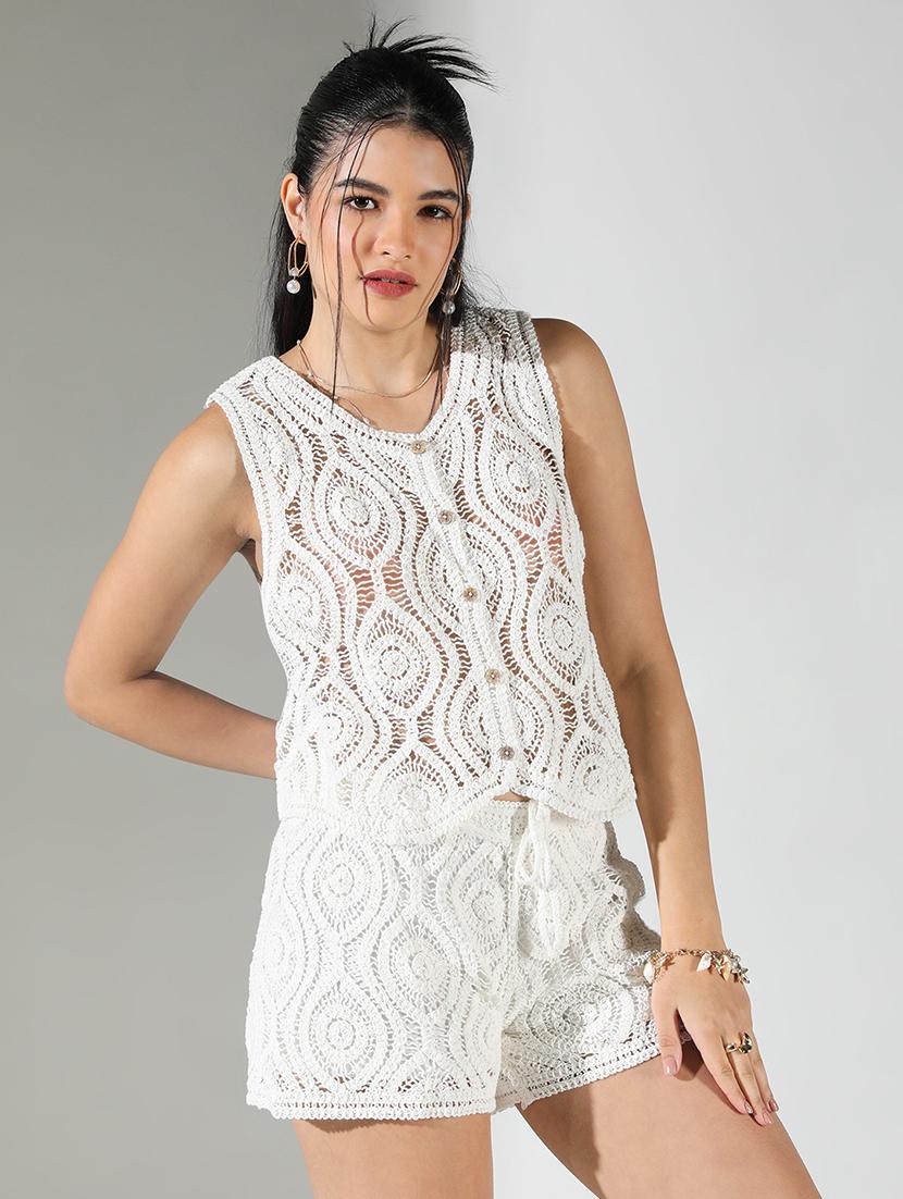 women solid top and shorts co-ord set - 21682020 - Standard Image - 2