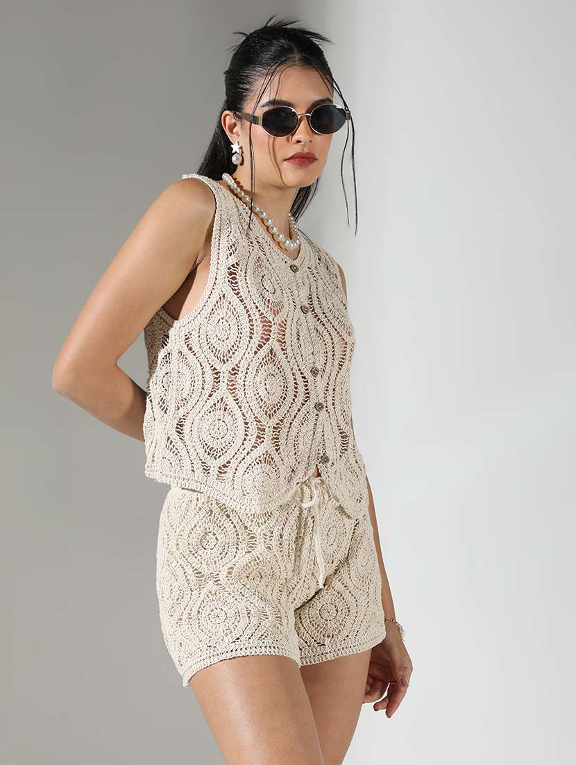 women solid top and shorts co-ord set - 21682021 -  Standard Image - 2