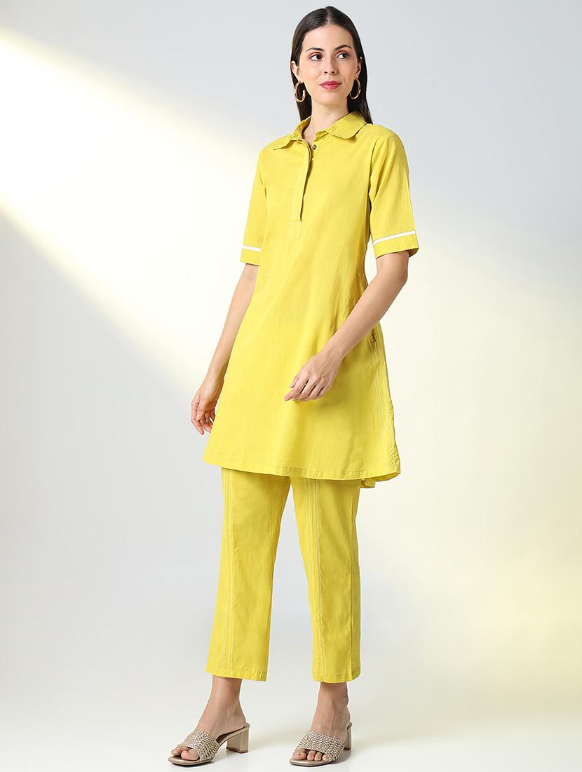 women lime solid top and trouser co-ords set - 21682026 - Standard Image - 2