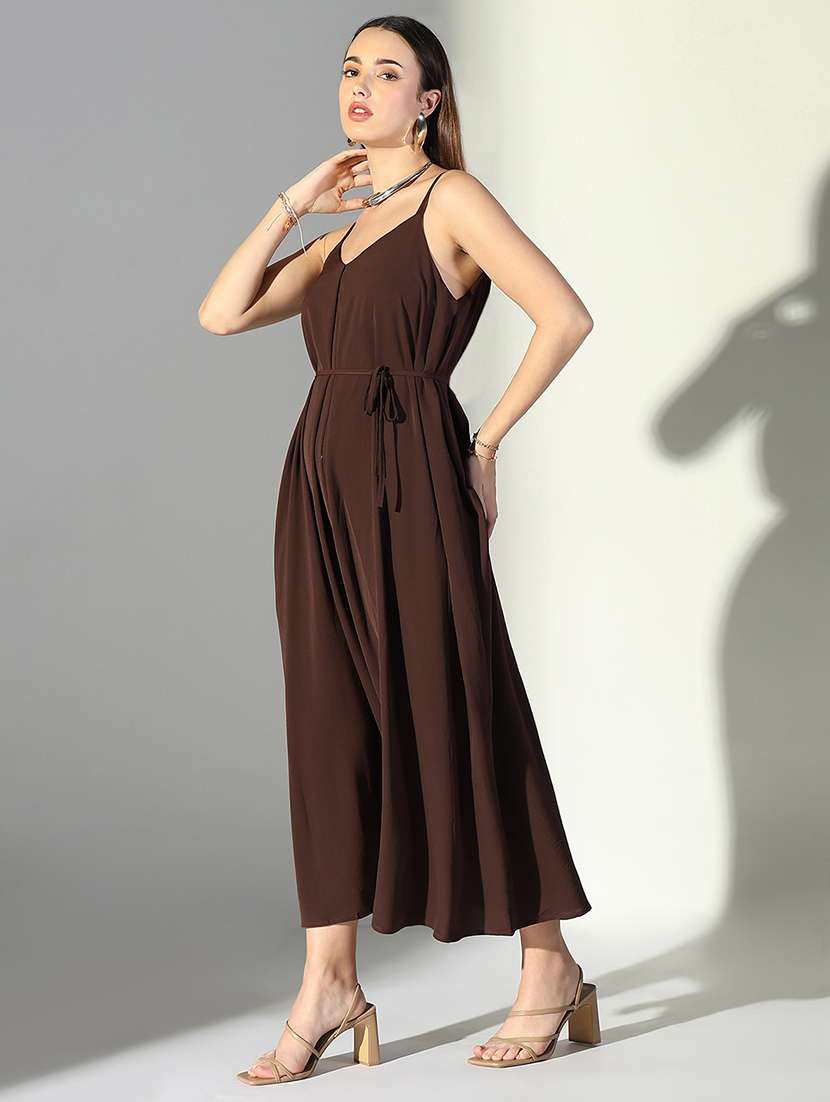 women solid shoulder strap neck fit & flare dress - 21682051 -  Standard Image - 2