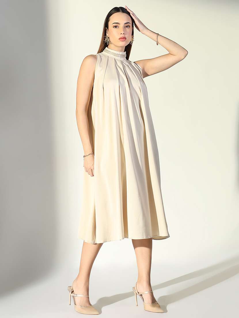 women solid sleeveless halter neck flared dress - 21682059 -  Standard Image - 2