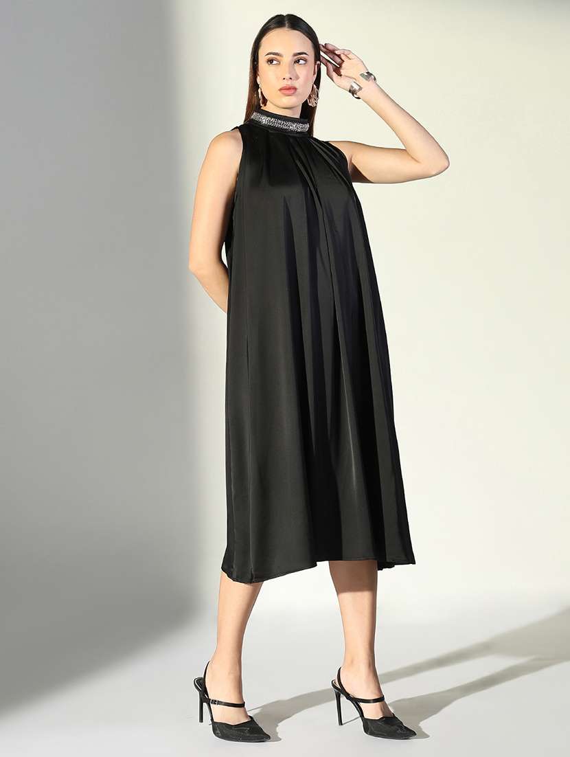 women solid sleeveless a-line dress - 21682060 -  Standard Image - 2