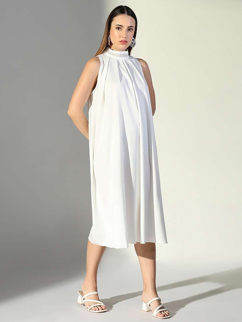 women white solid sleeveless a-line dress - 21682061 - Standard Image - 2