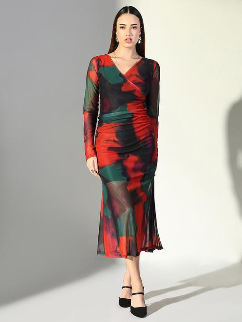 women abstract printed v neck bodycon dress - 21682062 -  Standard Image - 0