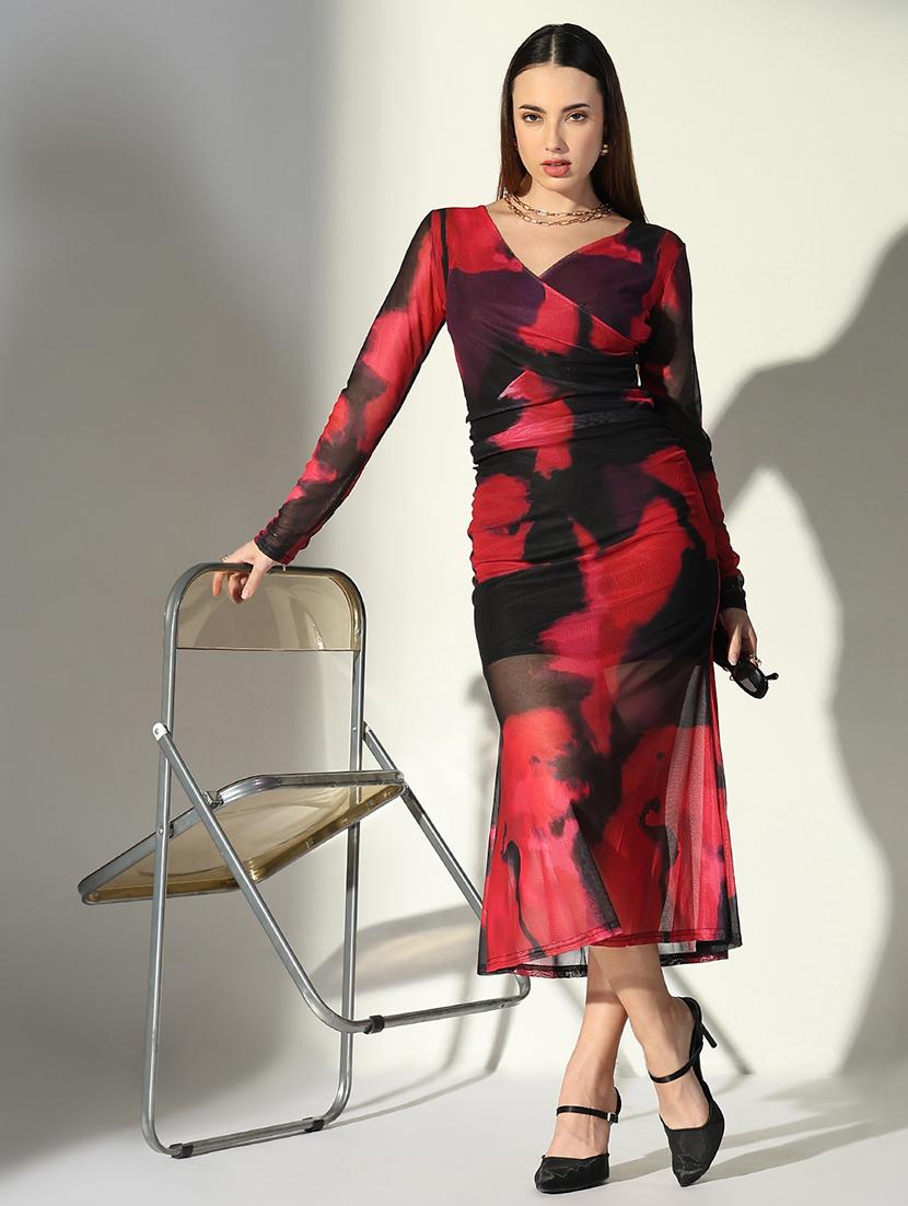 women abstract printed v neck bodycon dress - 21682064 - Zoom Image - 0