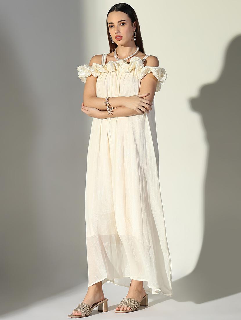 women solid shoulder strap neck a-line dress - 21682077 - Standard Image - 2