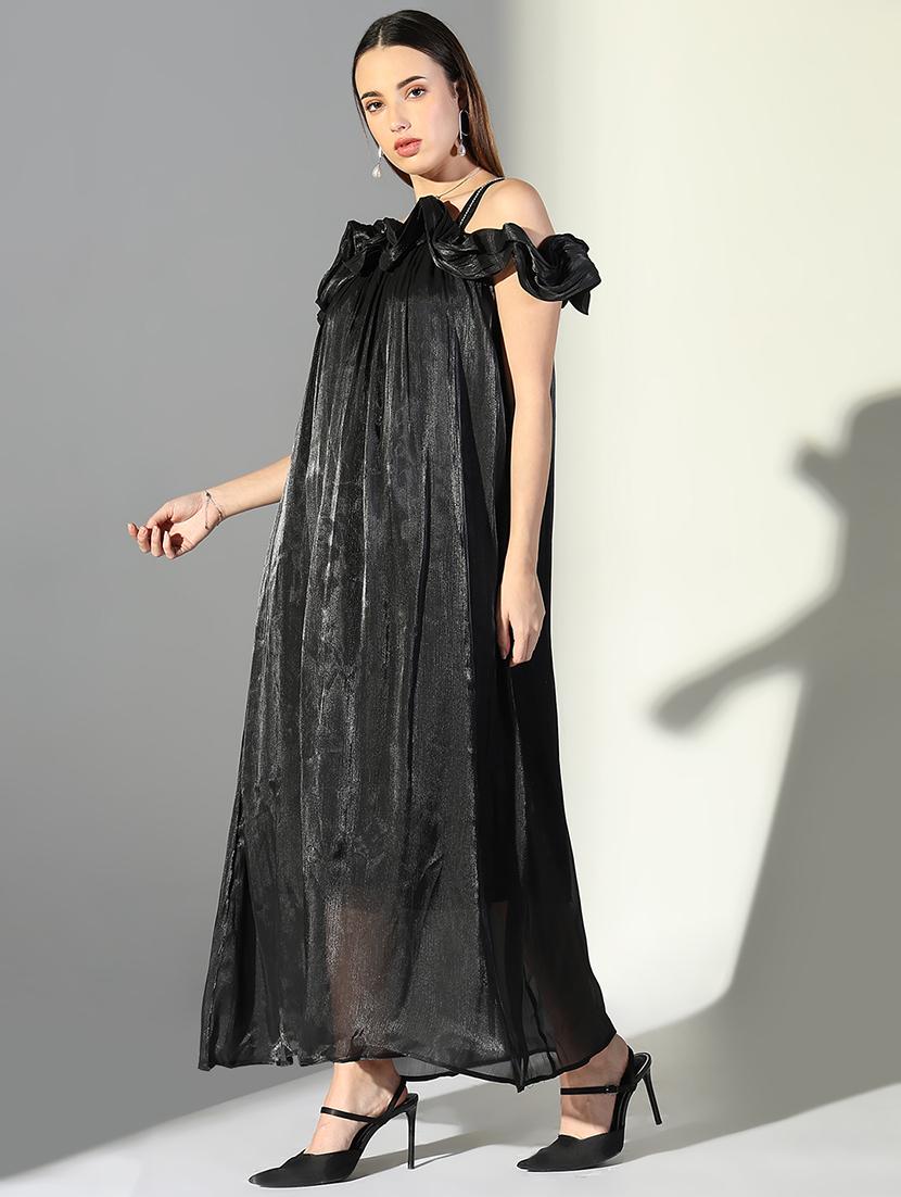 women solid shoulder strap neck a-line dress - 21682079 - Standard Image - 2