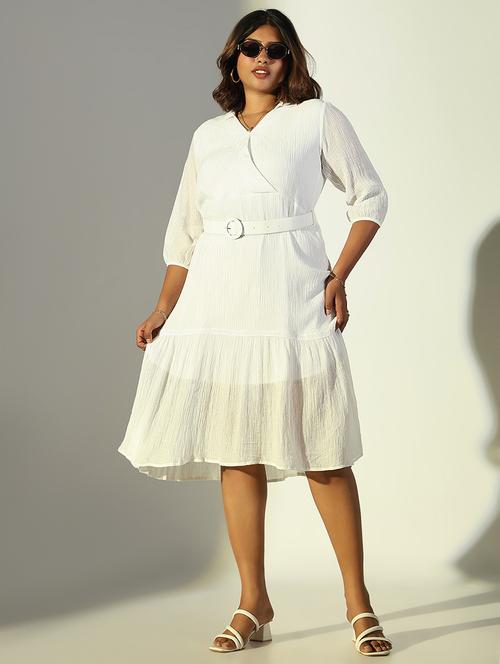 women solid v neck tiered dress - 21682086 -  Standard Image - 0