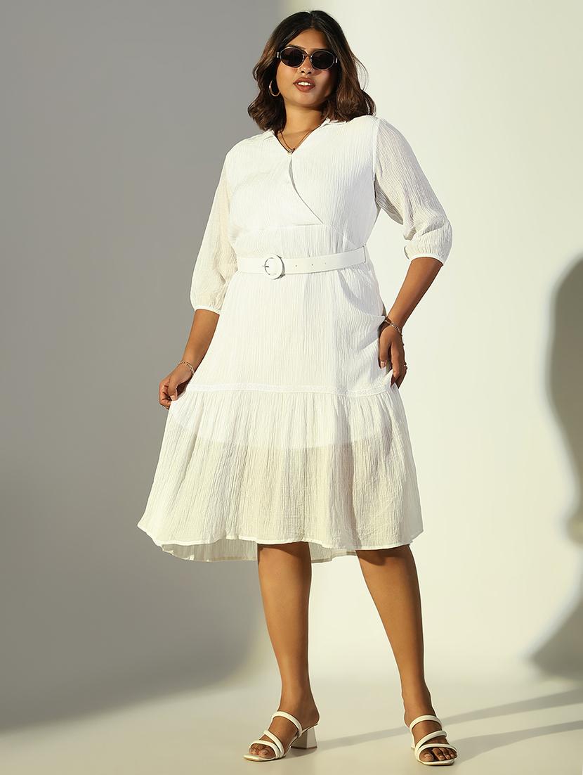 women solid v neck tiered dress - 21682086 -  Zoom Image - 0