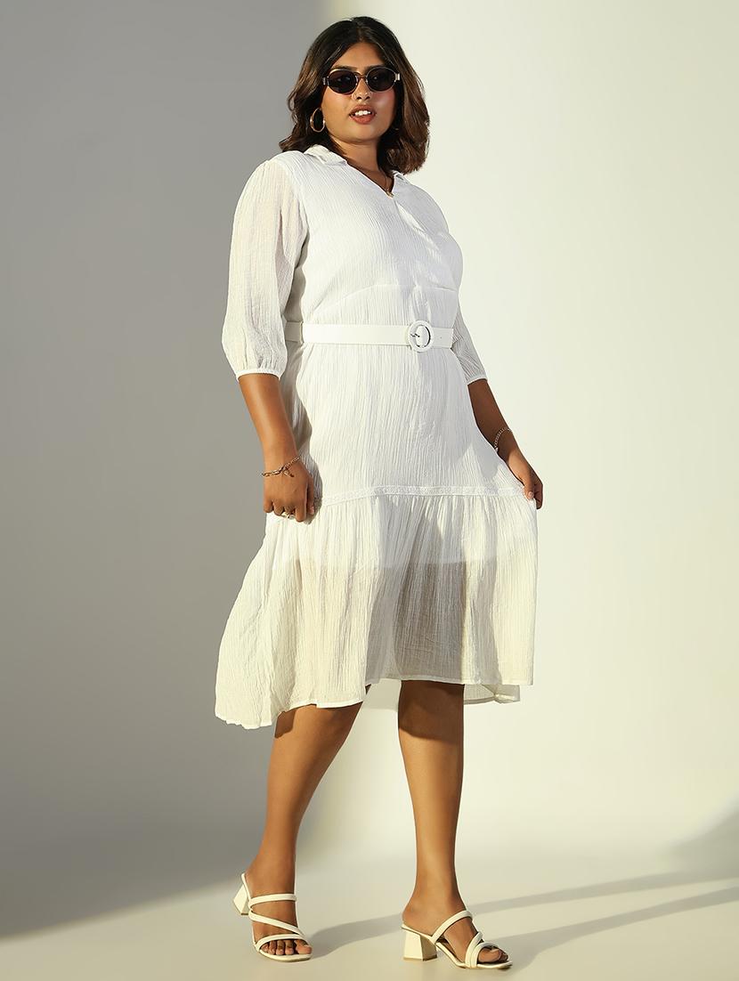 women solid v neck tiered dress - 21682086 - Standard Image - 2