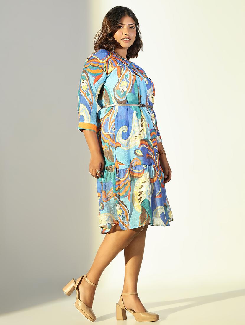 women printed round neck tiered dress - 21682089 - Standard Image - 2