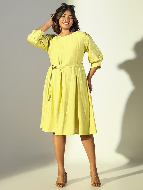 women solid round neck a-line dress - 21682091 - Standard Image - 0