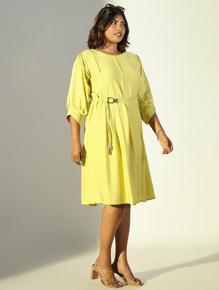 women solid round neck a-line dress - 21682091 - Standard Image - 2